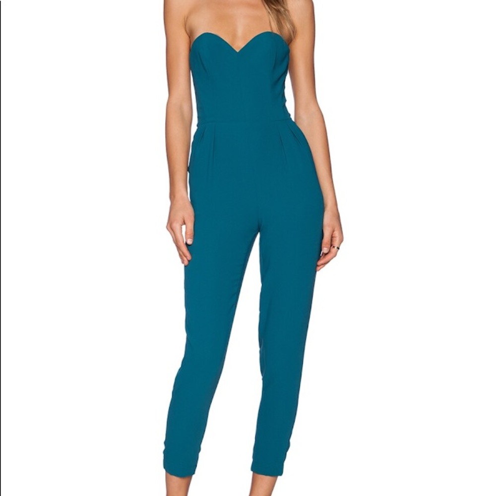 LOVERS AND FRIENDS DAKOTA JUMPSUIT IN EMERALD OPEN BACK STRAPLESS